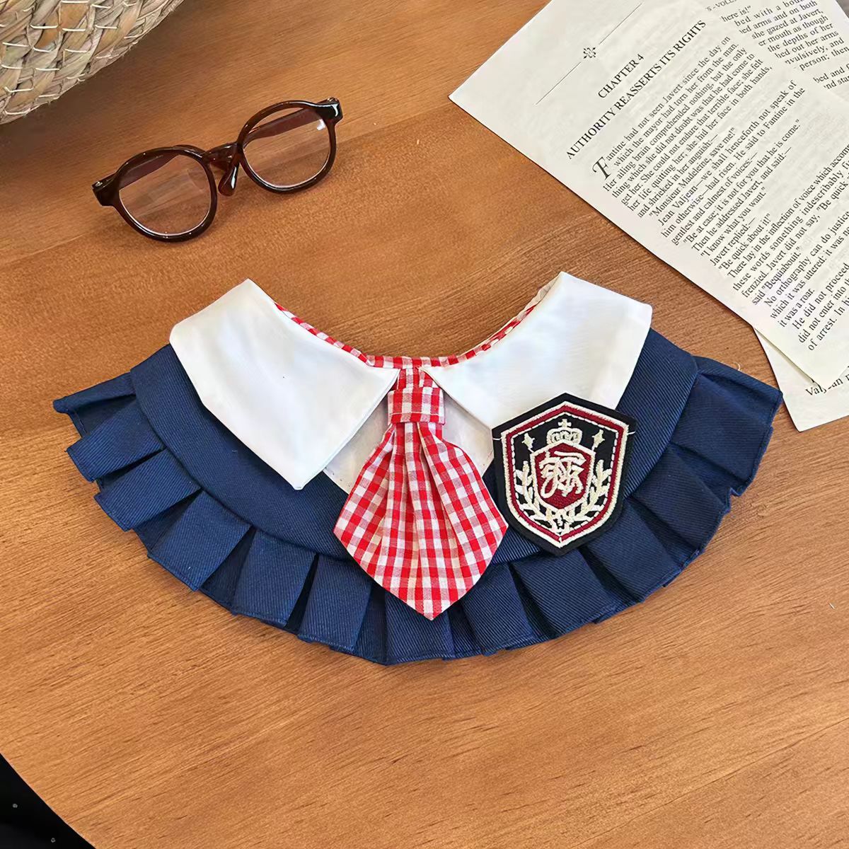 Academia Pet Collar, School Uniform Style Dog & Cat Bandana, Embroidered Crest Pet Neck Scarf, Preppy Dog Costume Accessory
