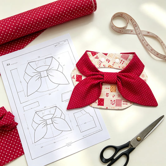 Pet Bandana Bib Sewing Pattern PDF – Adjustable Bow Tie Neck Cover for Dogs & Cats, 10 Sizes XXS to 5XL (Neck 15–56 cm), Step-by-Step Sewing Guide & Illustrated Tutorial, Digital Instant Download