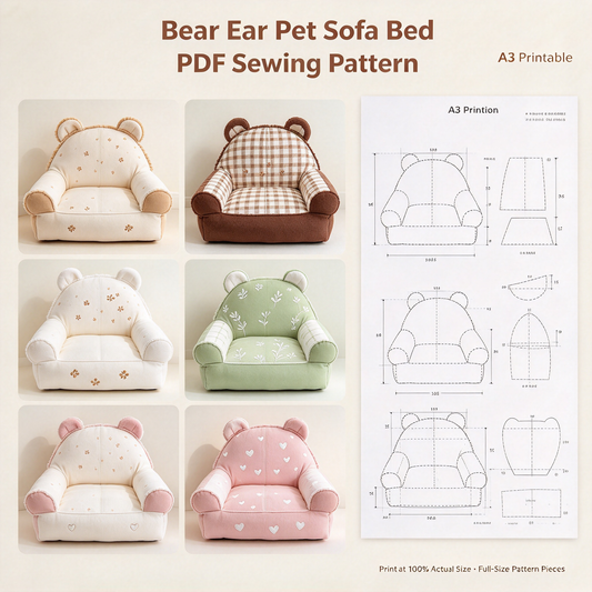 Bear Ear Pet Sofa Bed PDF Sewing Pattern | A3 Printable DIY Couch Bed for Small Dogs and Cats Up to 16.5 lbs