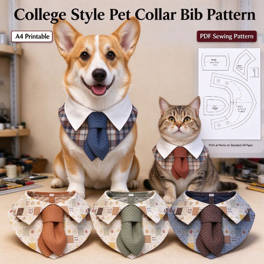 Gentleman Style Pet Collar Bib PDF Sewing Pattern | A4 Printable | 14 Sizes (XXS-9XL)| Formal Dog Cat Neck Tie Bandana Pattern