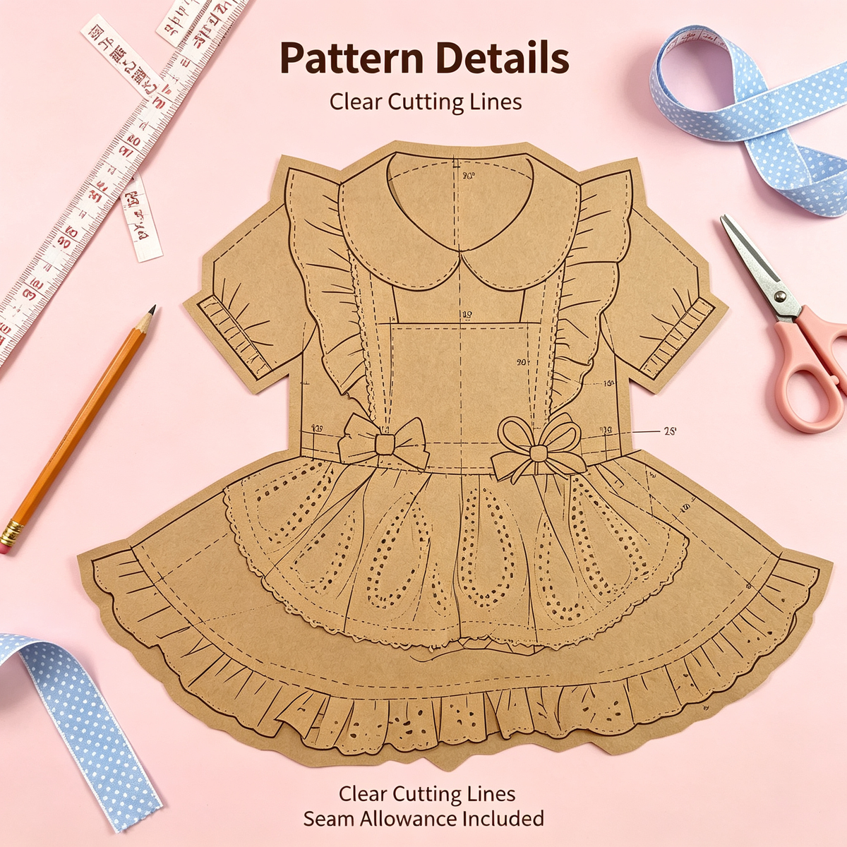 Pet Ruffled Maid Dress Sewing Pattern + Video Tutorial | 7 Sizes S-4XL | A3 Printable PDF for Dogs & Cats