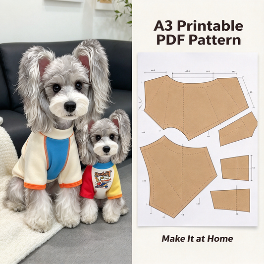 Pet Raglan Bodysuit Sewing Pattern with Video Tutorial | A3 Printable PDF | 7 Sizes S-4XL | Dog Cat Four-Leg Jumpsuit