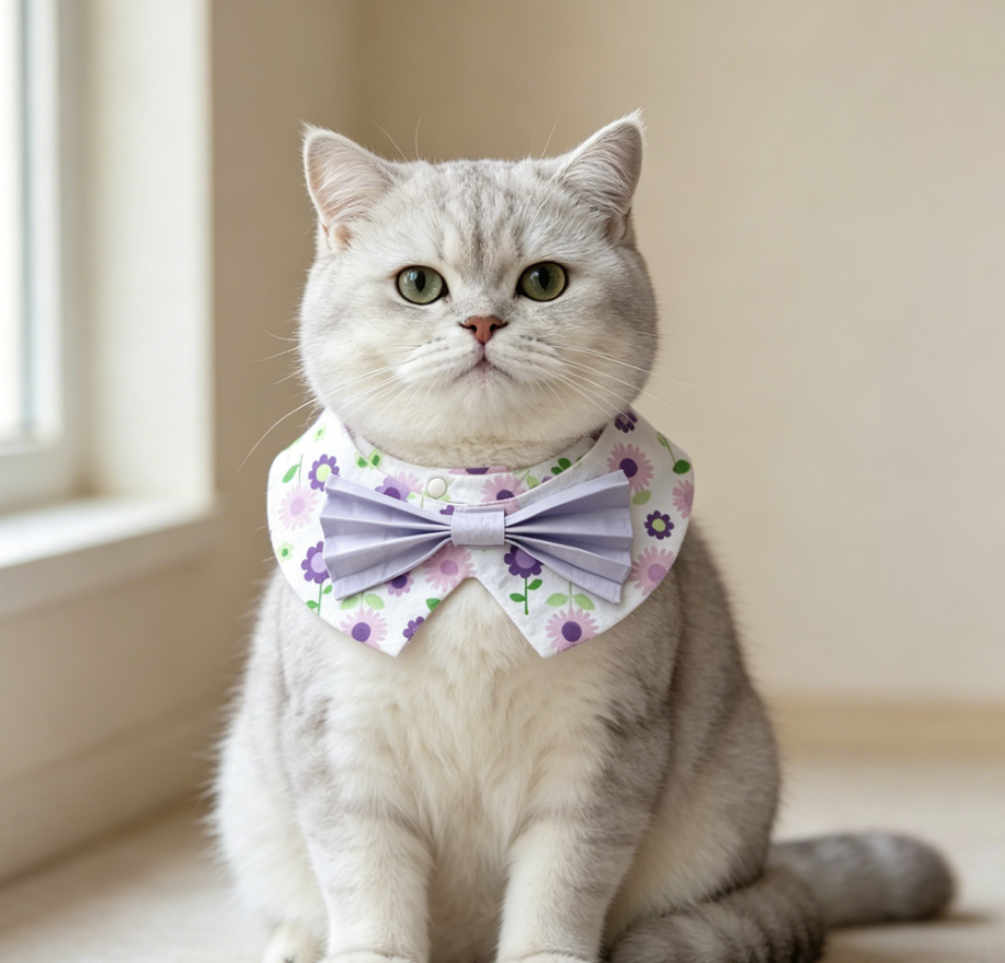 Flower Print Spiky Pet Bandana Sewing Pattern PDF | Purple Floral Bib with Bow for Dogs & Cats | 13 Sizes XS to 9XL | Fits Neck 10.2"–29.9" | Printable Instant Download