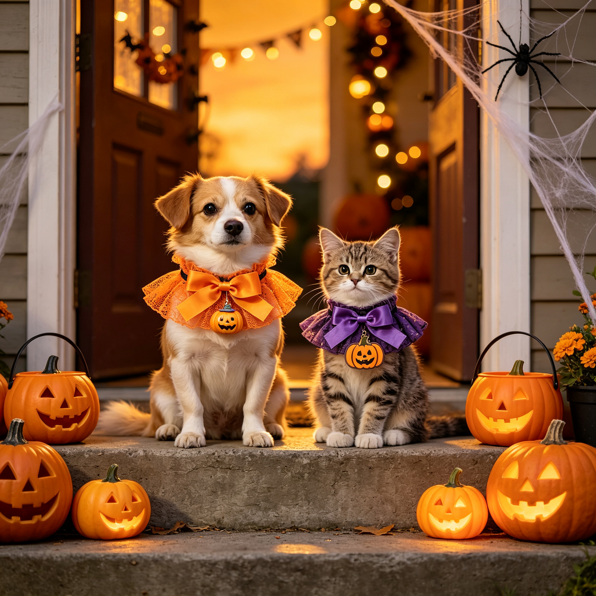 Halloween Pet Collar Set – 3 Spooky Styles, Adjustable Dog & Cat Neckwear with Bow Tie, Ghost, Pumpkin & Bat Prints, Perfect for Trick-or-Treat and Pet Costumes