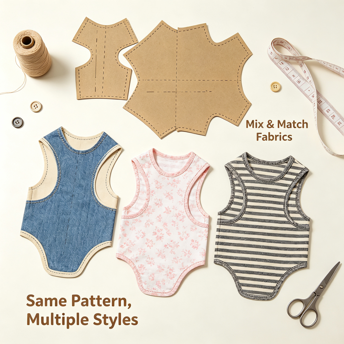 DIY Pet Jumpsuit Vest Sewing Pattern & Full Video Tutorial | 7 Sizes S to 4XL | A3 Format Instant Download