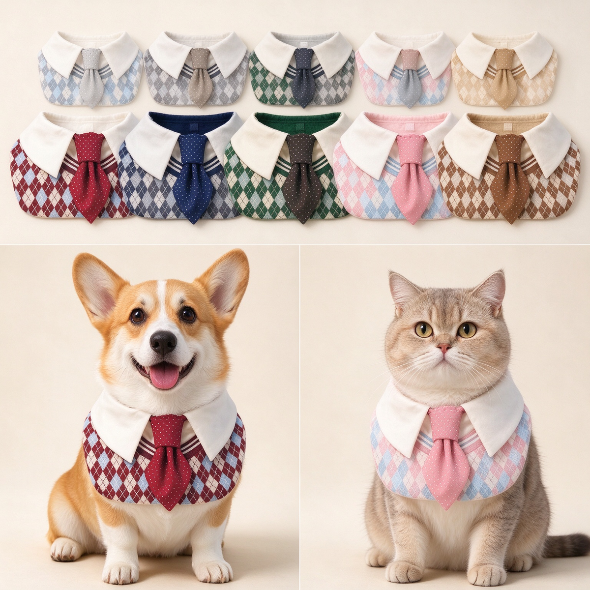 College Style Pet Collar Bib PDF Sewing Pattern | A4 Printable | 14 Sizes (XXS-9XL) | Step-by-Step Sewing Tutorial Included | Dog & Cat Neck Tie Bib Pattern