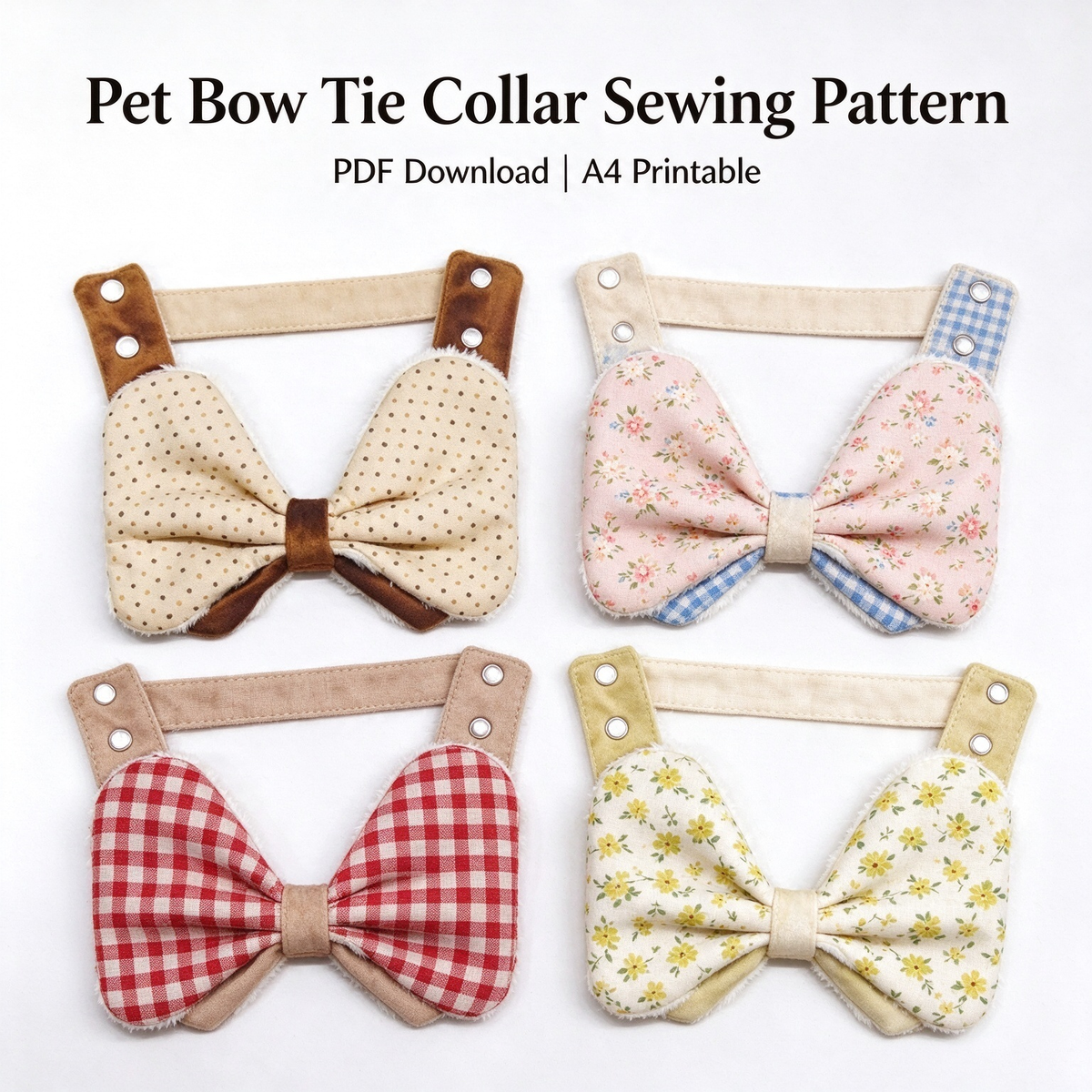 Bone Bow Tie Pet Bib Sewing Pattern PDF | A4 Printable | 10 Sizes XXS-5XL | Step-by-Step Sewing Tutorial