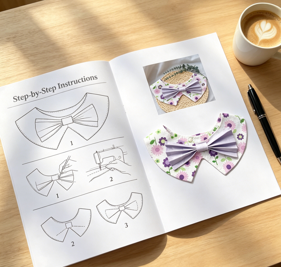 Flower Print Spiky Pet Bandana Sewing Pattern PDF | Purple Floral Bib with Bow for Dogs & Cats | 13 Sizes XS to 9XL | Fits Neck 10.2"–29.9" | Printable Instant Download