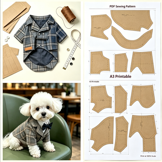 Pet Tuxedo Blazer Sewing Pattern + Video Tutorial | 7 Sizes S-4XL | A3 Printable PDF for Dogs & Cats