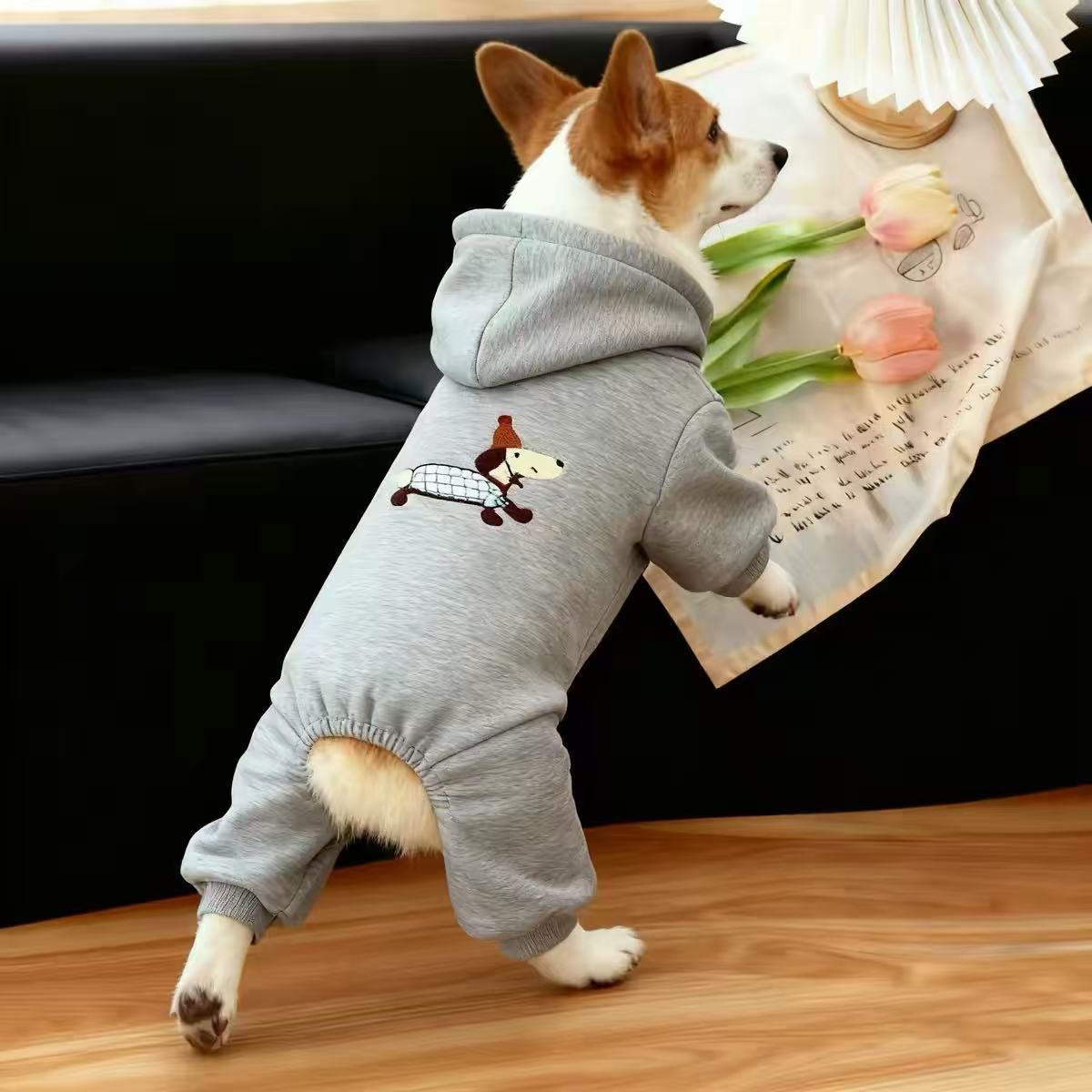 Pet Hooded 4-Leg Jumpsuit & Matching Bib PDF Sewing Pattern | S-4XL, Inch & Pound Size Chart, A3 Printable, Step-by-Step Sewing Tutorial for Dogs & Cats