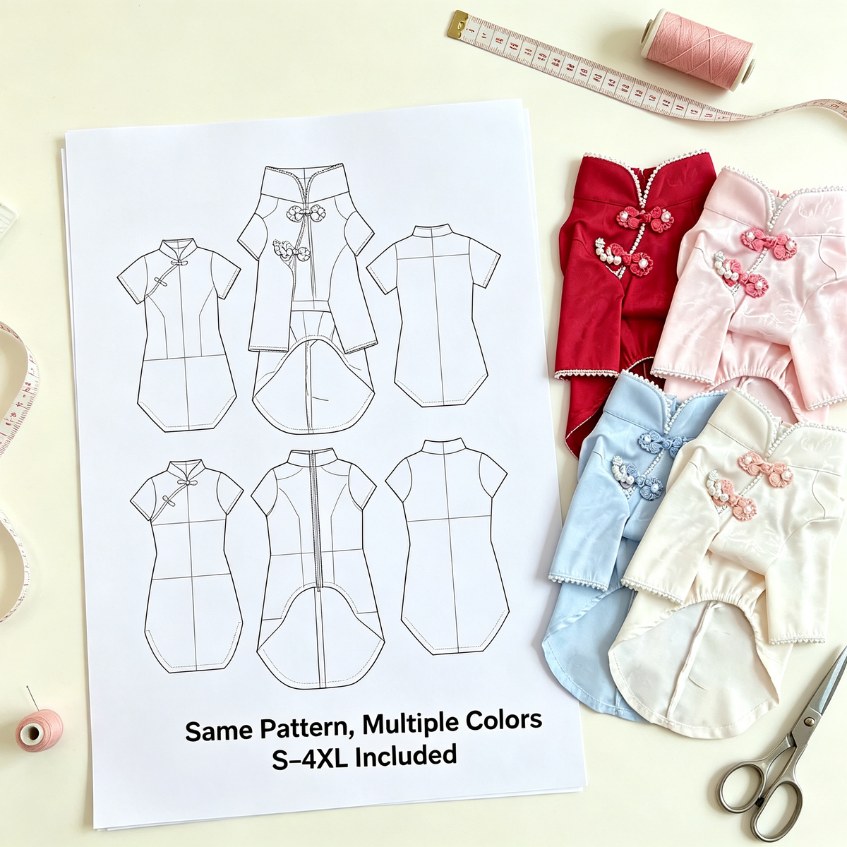 Pet Wearable Sewing Pattern + Video Tutorial | S-4XL | A3 Printable PDF for Dogs & Cats