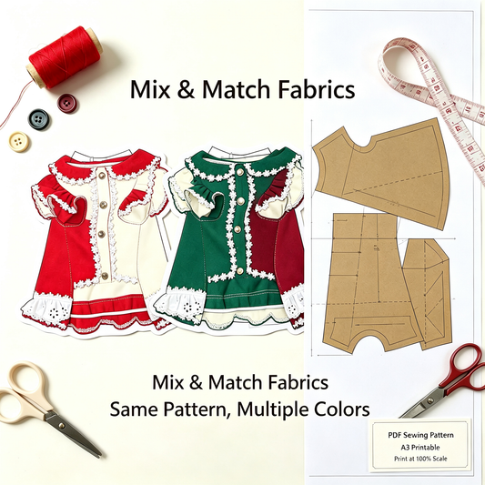 Pet Puff Sleeve Dress Sewing Pattern with Video Tutorial | A3 Printable | 7 Sizes (S-4XL) | Dog Cat Ruffled Dress Digital PDF