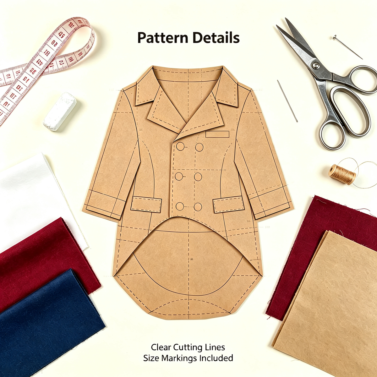 Pet Tuxedo Blazer Sewing Pattern + Video Tutorial | 7 Sizes S-4XL | A3 Printable PDF for Dogs & Cats