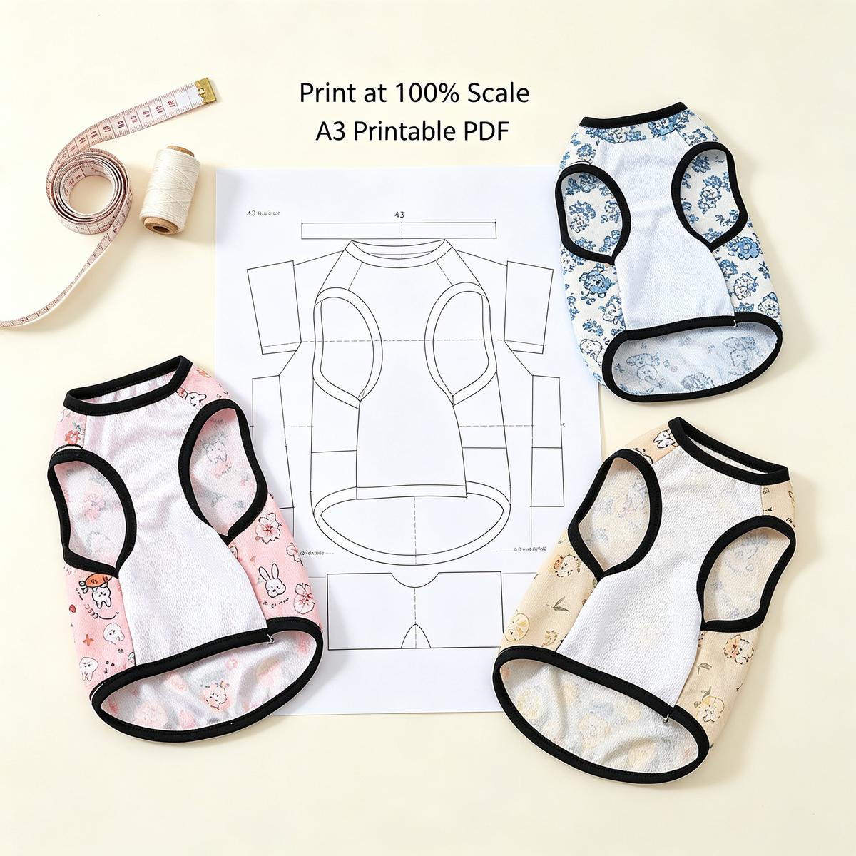 Pet Dog Cat Tank Top Sewing Pattern + Video Tutorial | S-4XL | A3 Printable PDF