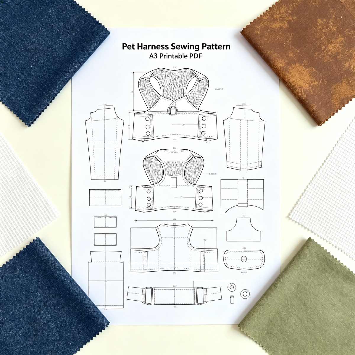 Pet Vest Harness Sewing Pattern with Video Tutorial | A3 Printable PDF | 7 Sizes S-4XL | Breathable Mesh Dog Cat Walking Harness