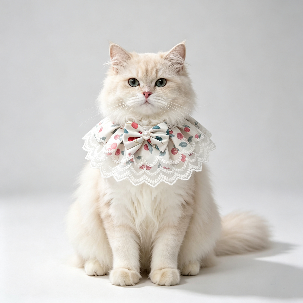 Cherry Floral Lace Pet Bib Collar, Sweet Princess Bow Pearl Decorative Pet Neck Scarf for Kitten, Puppy, Small Dog