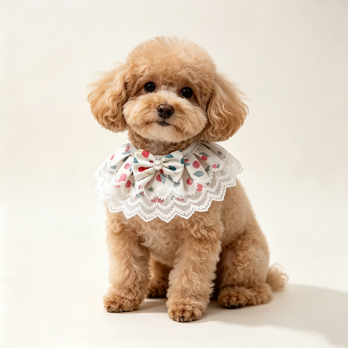 Cherry Floral Lace Pet Bib Collar, Sweet Princess Bow Pearl Decorative Pet Neck Scarf for Kitten, Puppy, Small Dog