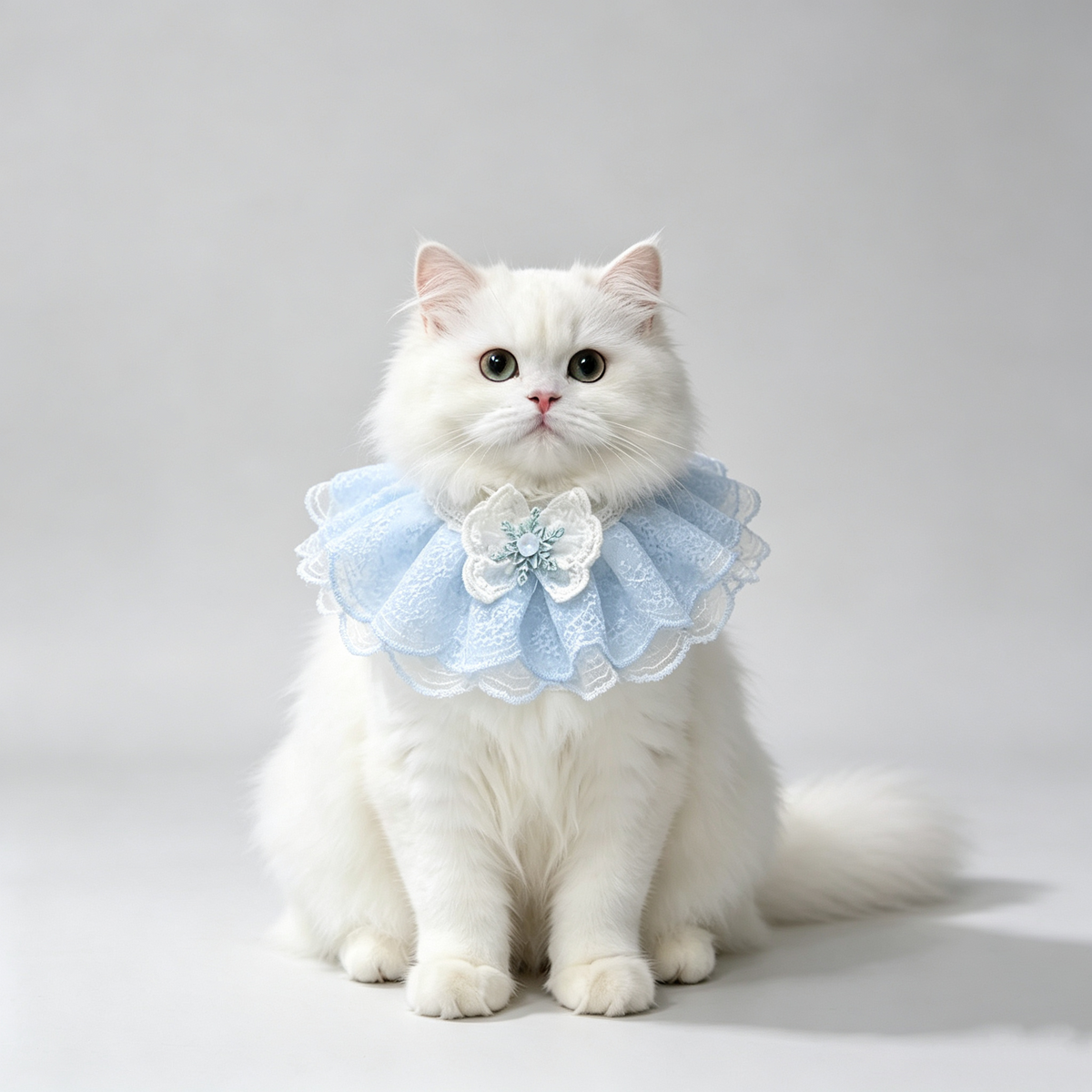 Handmade Blue Ruffled Lace Pet Bandana, Elegant Princess Flower Snowflake Pet Neck Collar for Kitten, Puppy, Small Breed Dogs