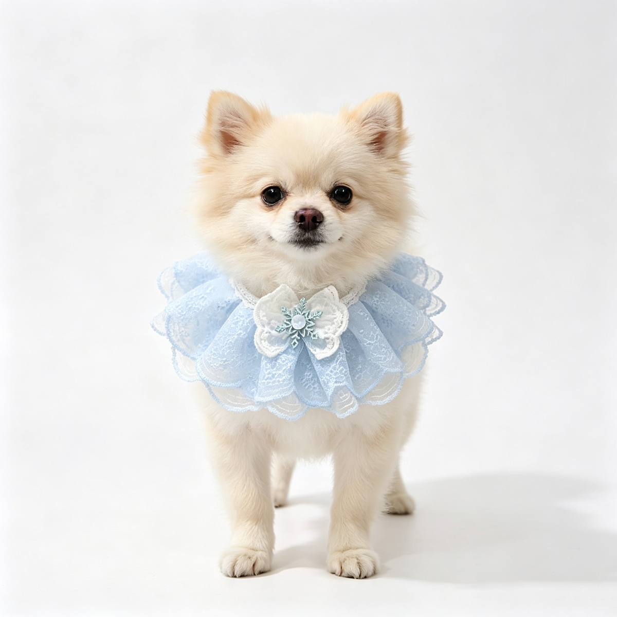 Handmade Blue Ruffled Lace Pet Bandana, Elegant Princess Flower Snowflake Pet Neck Collar for Kitten, Puppy, Small Breed Dogs