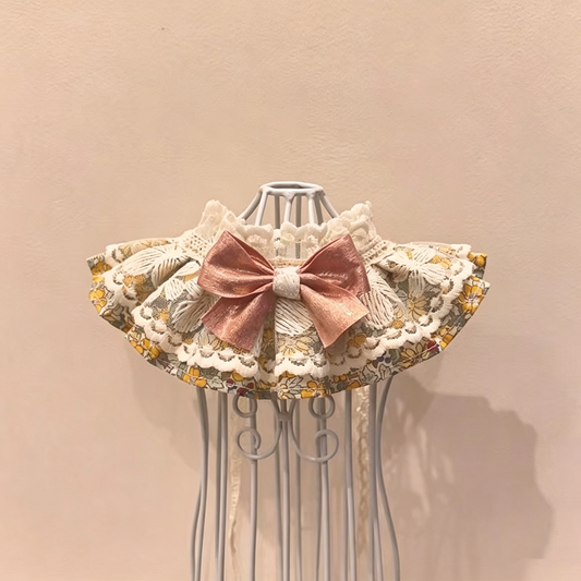 Handmade Vintage Floral Lace Pet Bib, Ruffled Lace Pet Neckwear with Pink Bow, Decorative Collar for Kitten, Puppy Small Breed Dogs