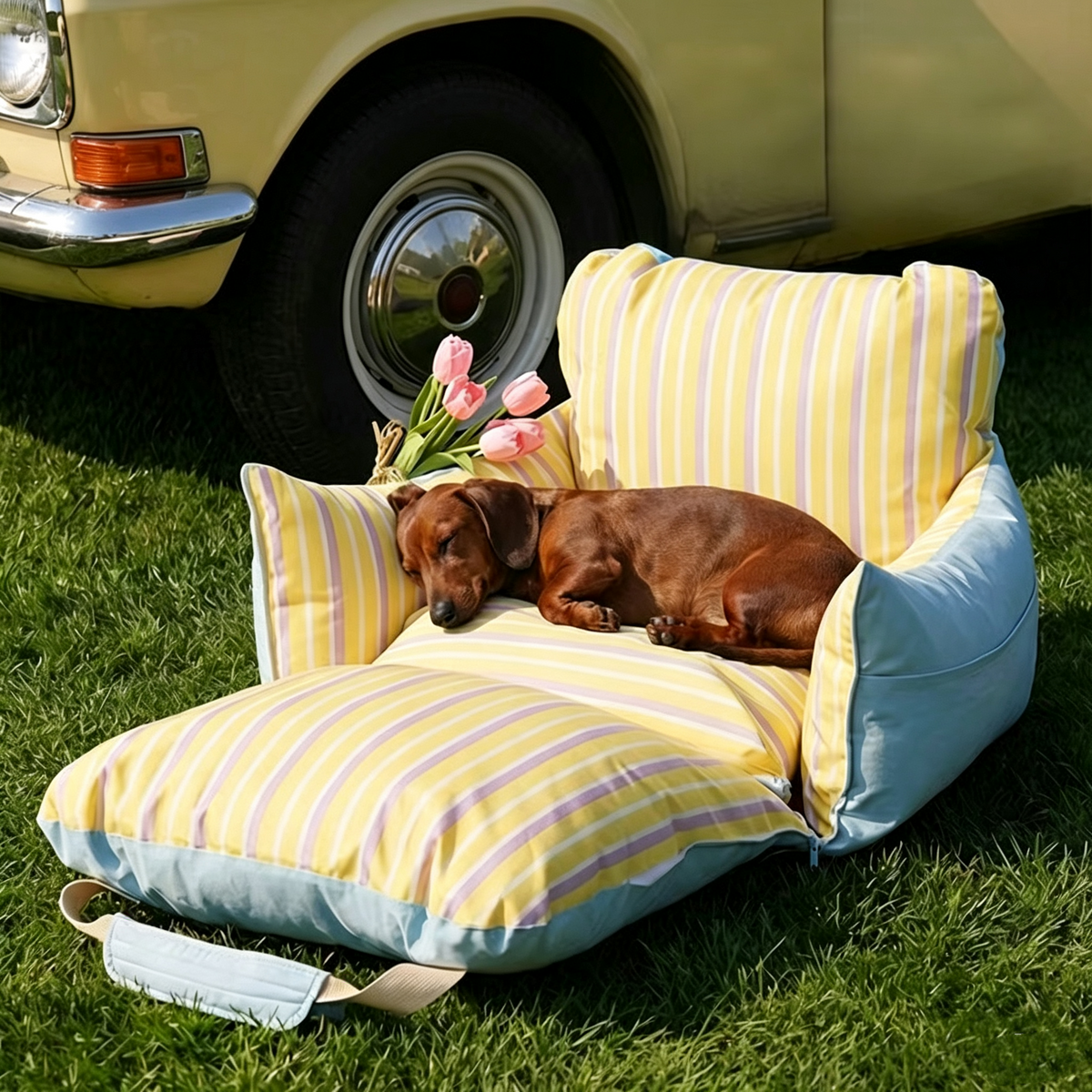 Washable Pet Car Seat Bed, 2 in 1 Convertible Dog Travel Carrier Sofa Bed with Safety Belt, Portable Pet Car Booster Seat for Small Medium Dogs Cats