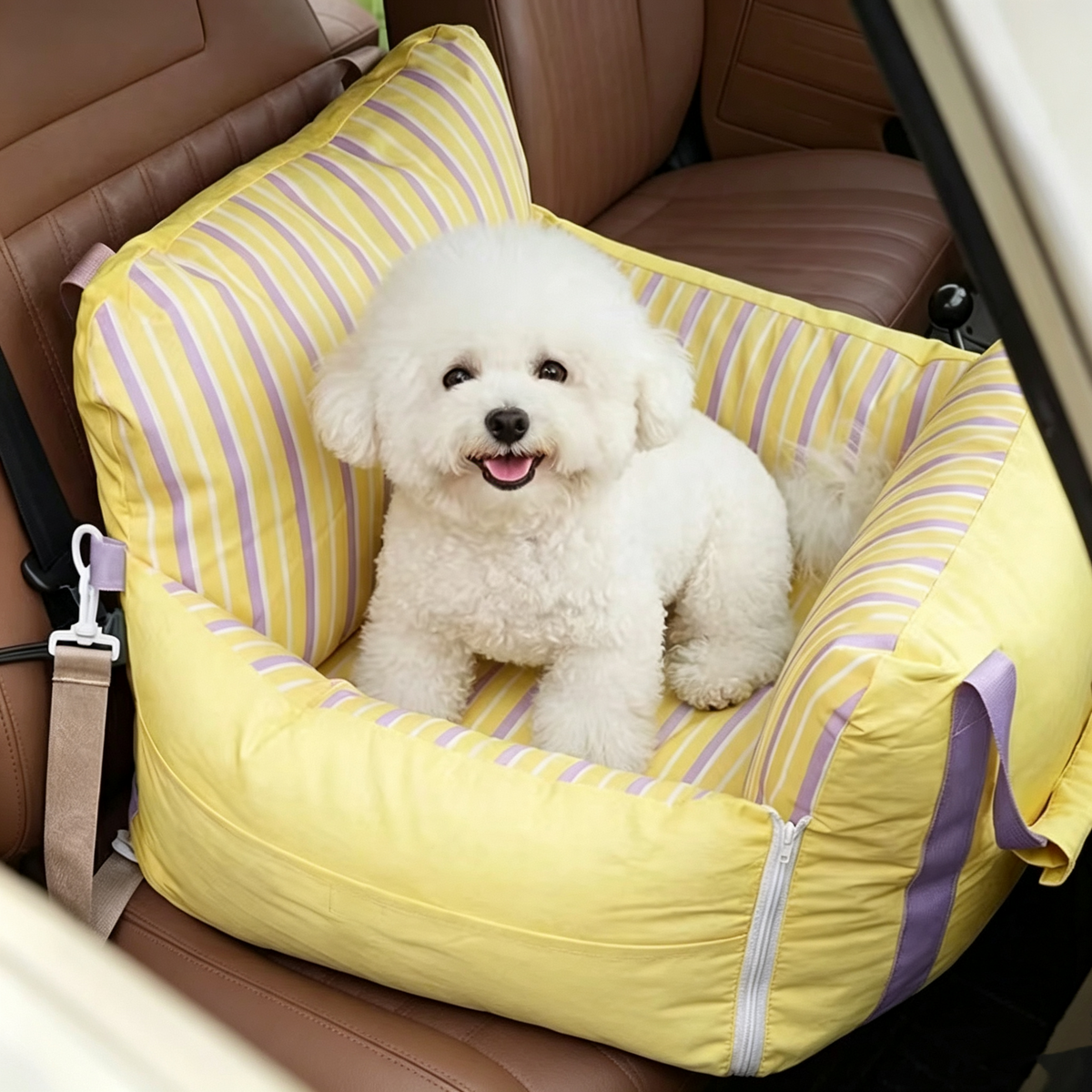 Washable Pet Car Seat Bed, 2 in 1 Convertible Dog Travel Carrier Sofa Bed with Safety Belt, Portable Pet Car Booster Seat for Small Medium Dogs Cats