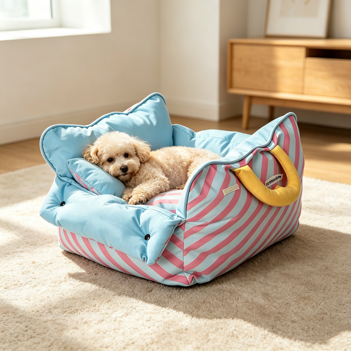 Fully Removable Washable Striped Pet Sofa Bed | Portable Soft Couch for Small Dogs & Cats