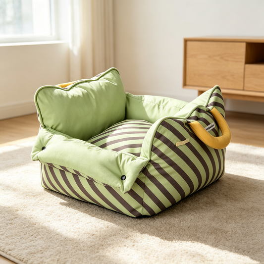 Fully Removable Washable Striped Pet Sofa Bed | Portable Soft Couch for Small Dogs & Cats