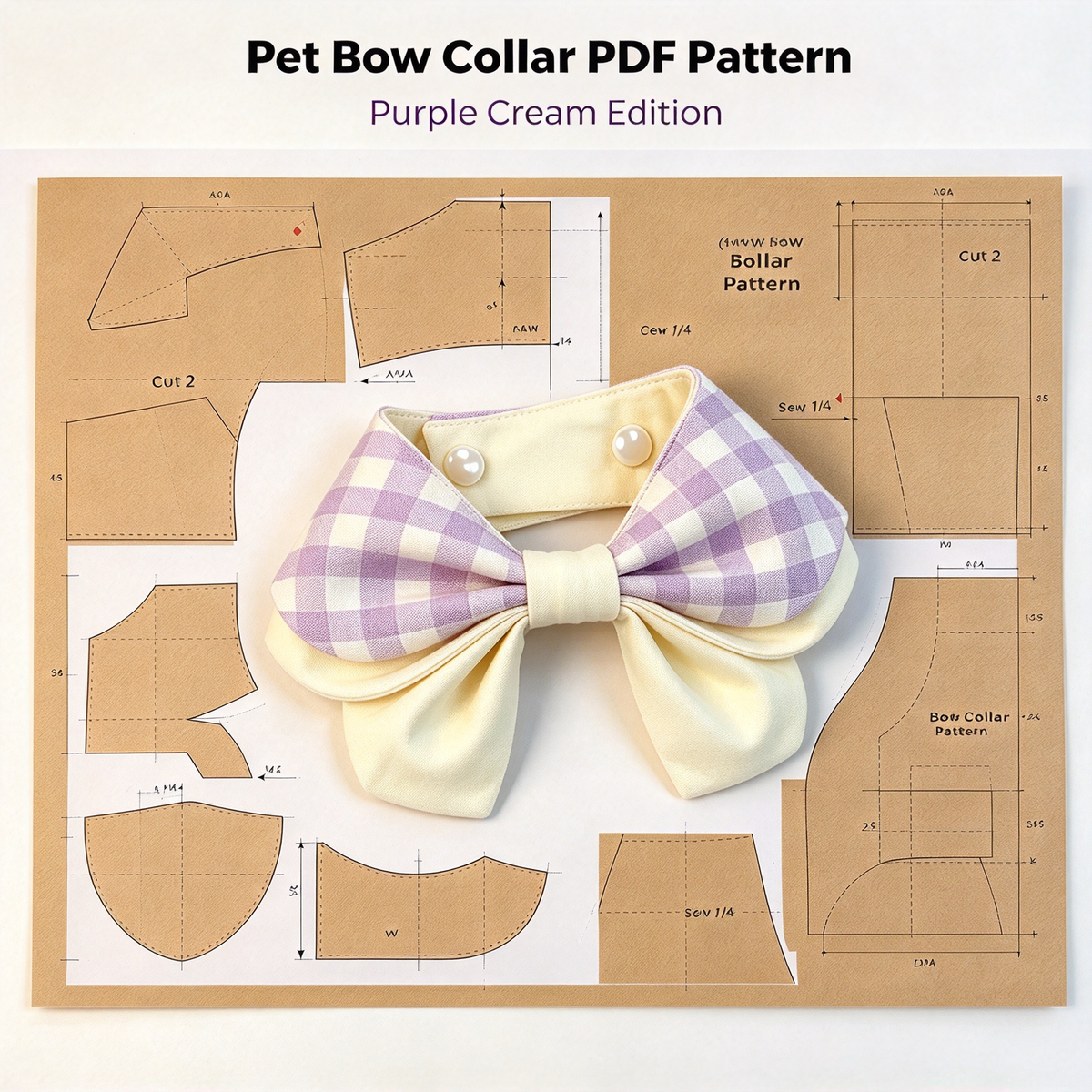 Printable A4 Pet Double Bow Collar PDF Sewing Pattern, Pet Bib for Dog & Cat, Sizes XS-XL