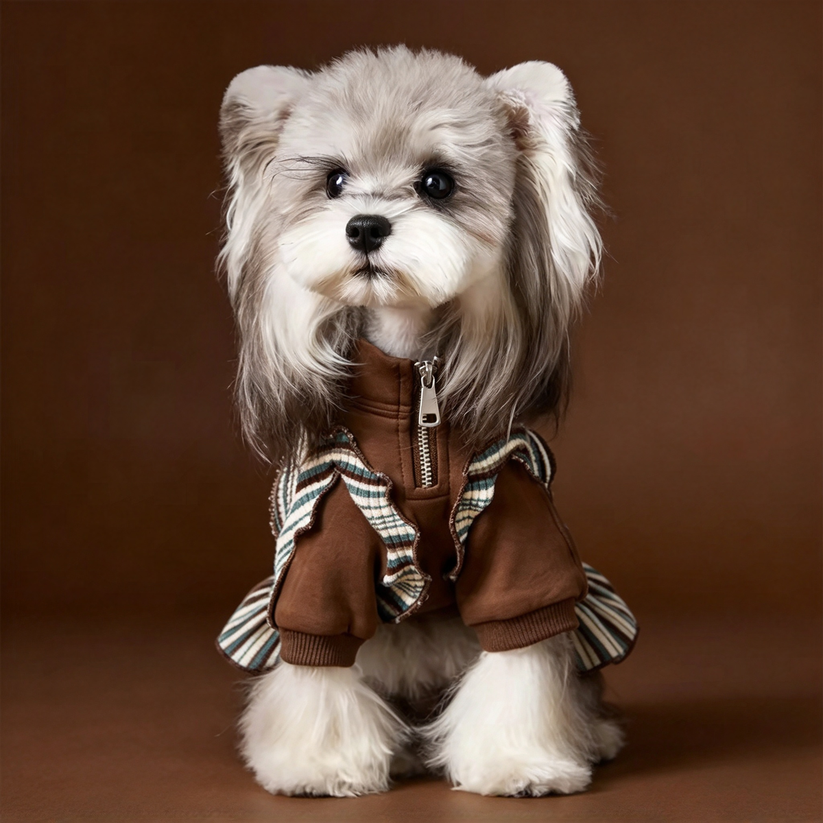 Striped Ruffle Dog Sweatshirt, Warm Pet Clothes, 6 Sizes XS-XXL