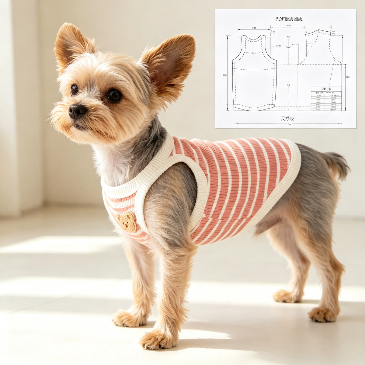 Pet Strap Tank Top Sewing Pattern | 7 Sizes S-4XL, A3 Printable PDF with Sewing Tutorial, Dog Clothes Sewing Template, Inch & Pound Size Chart