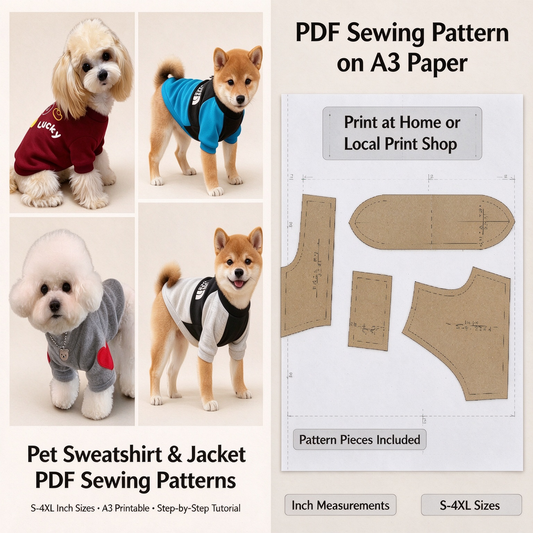 Pet Sweatshirt PDF Sewing Pattern | S-4XL Sizes, A3 Printable, Step-by-Step Sewing Tutorial, Dog Clothes Sewing Template in Inches