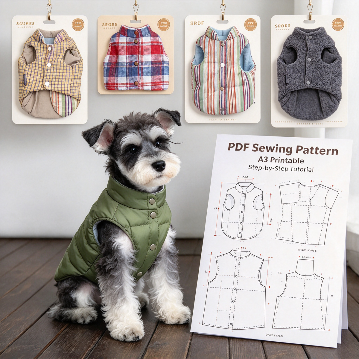 Printable PDF Sewing Pattern for Pet Vest, 7 Sizes S to 4XL, A3 Paper Printing, Full Step-by-Step Sewing Tutorial Included