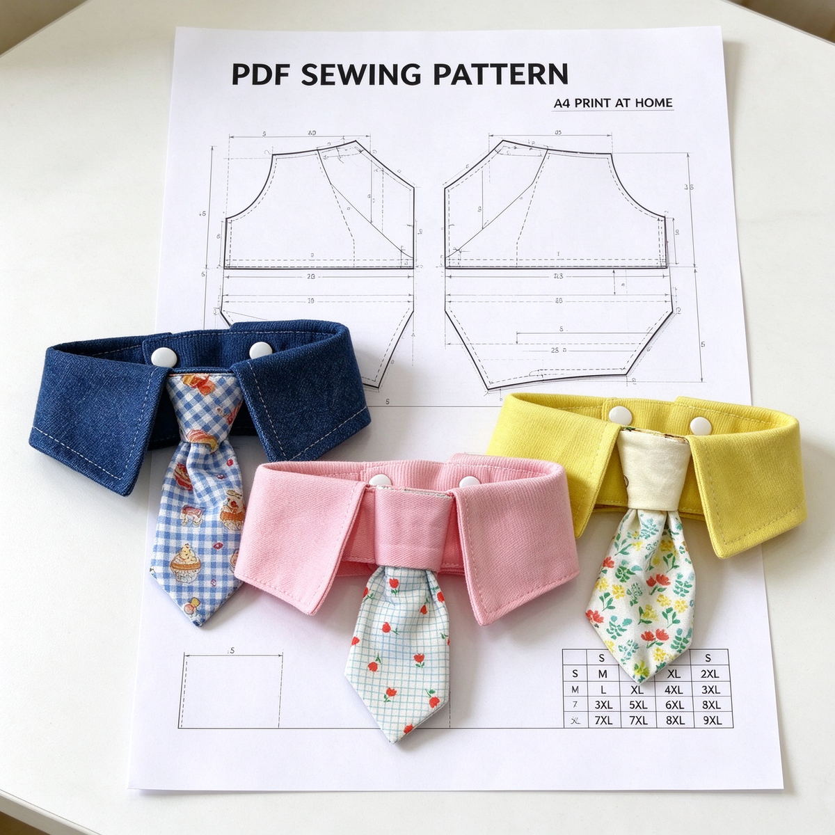 Pet Necktie Collar Bib Sewing Pattern PDF  | Dog & Cat Tie Bandana Sewing Template, S to 9XL 12 Sizes, Instant Download, Printable on A4 Paper