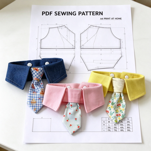 Pet Necktie Collar Bib Sewing Pattern PDF  | Dog & Cat Tie Bandana Sewing Template, S to 9XL 12 Sizes, Instant Download, Printable on A4 Paper