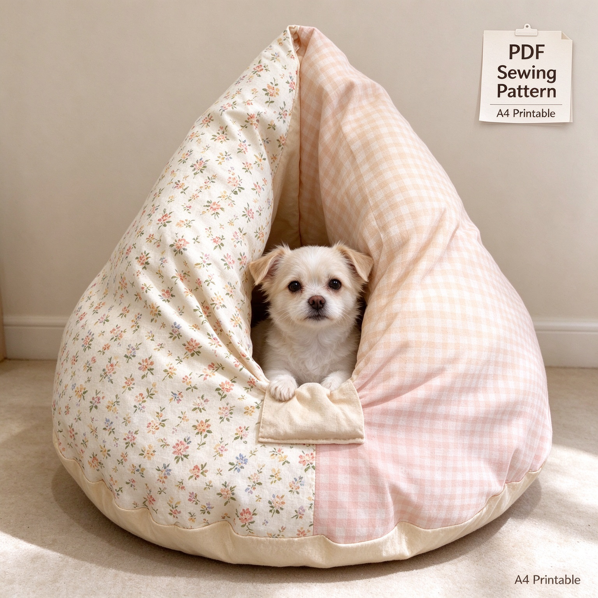 Triangle Cave Pet Bed PDF Sewing Pattern |  A4 Printable,  Instant Download for Cat & Small Dog
