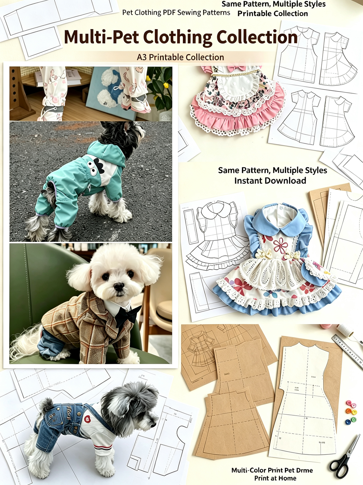 47 Pet Clothes Sewing Patterns Bundle | A3 Printable PDF | Dog & Cat Apparel Collection with Step-by-Step Video Tutorials | Lifetime Free Updates | Instant Digital Download