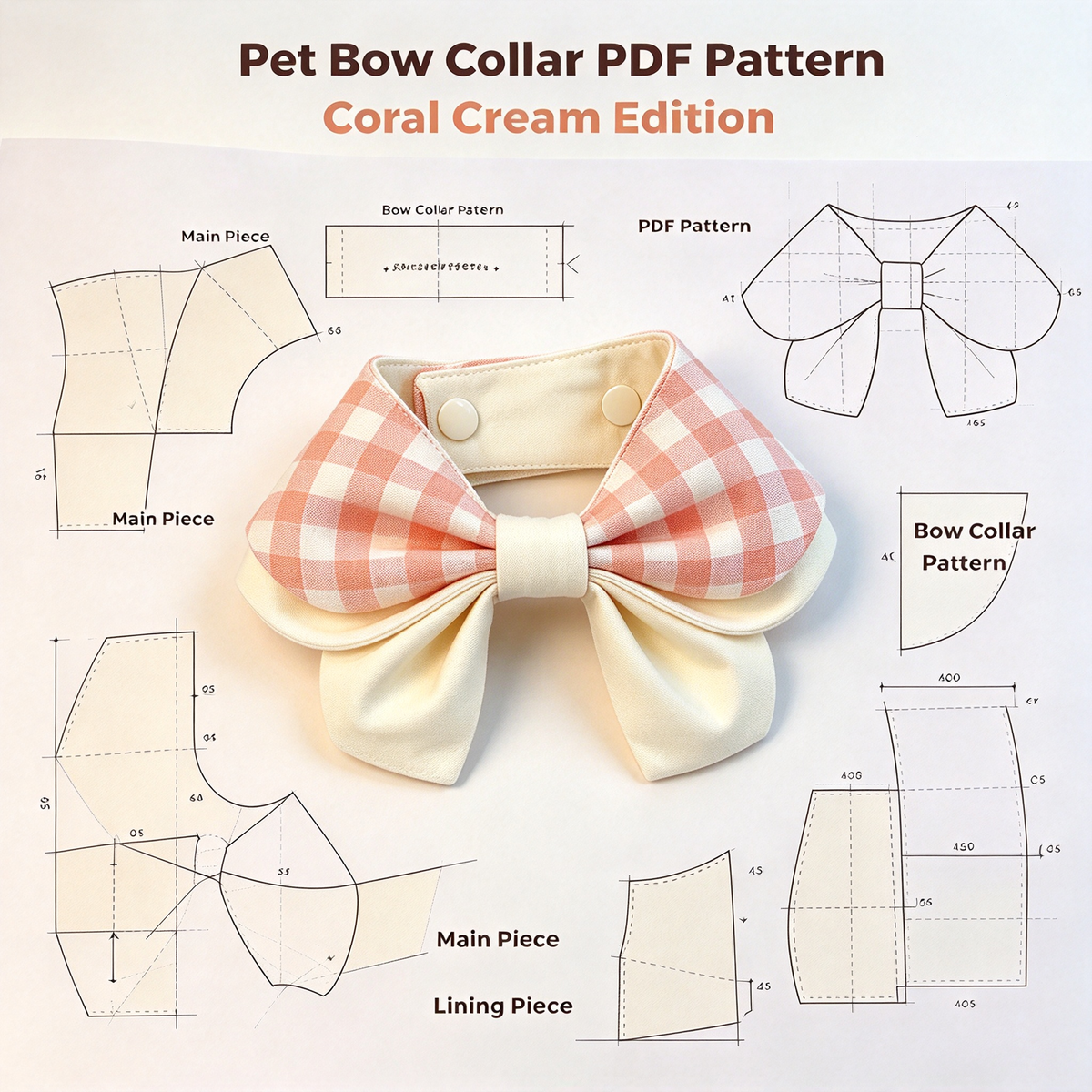 Printable A4 Pet Double Bow Collar PDF Sewing Pattern, Pet Bib for Dog & Cat, Sizes XS-XL
