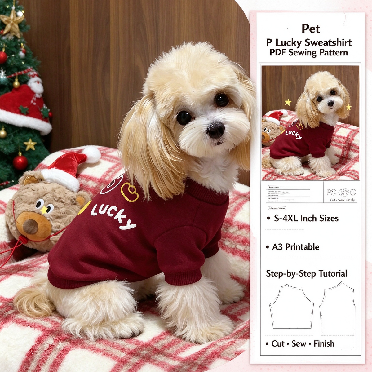 Pet Sweatshirt PDF Sewing Pattern | S-4XL Sizes, A3 Printable, Step-by-Step Sewing Tutorial, Dog Clothes Sewing Template in Inches