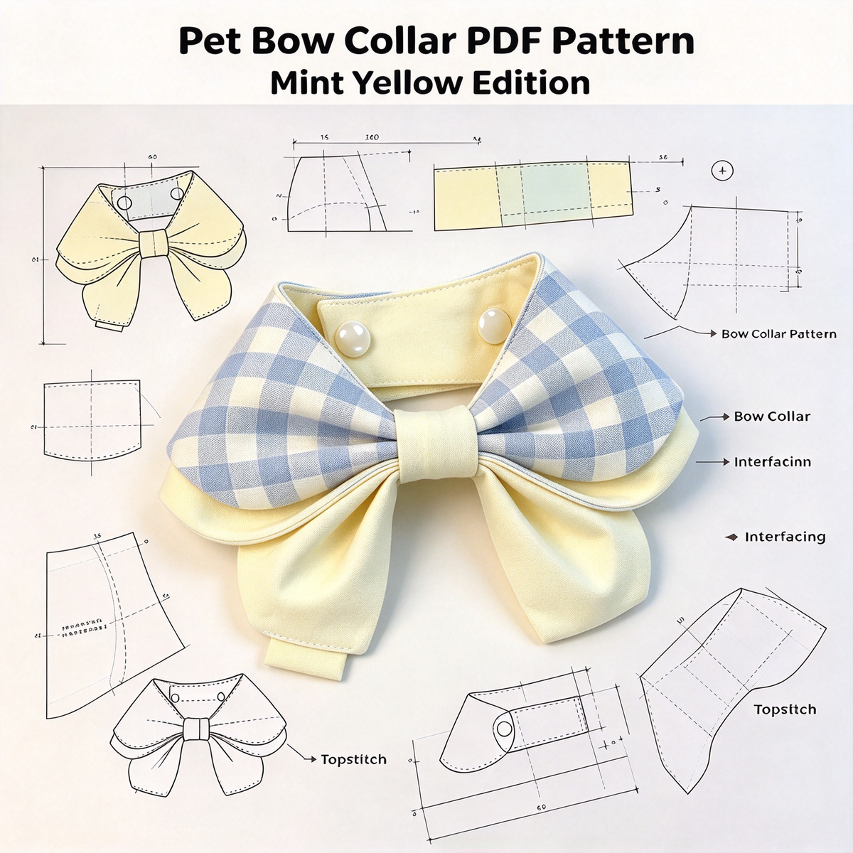 Printable A4 Pet Double Bow Collar PDF Sewing Pattern, Pet Bib for Dog & Cat, Sizes XS-XL
