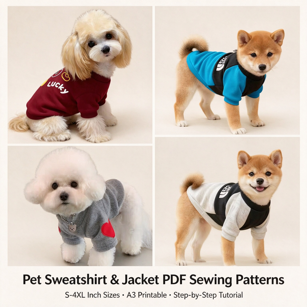Pet Sweatshirt PDF Sewing Pattern | S-4XL Sizes, A3 Printable, Step-by-Step Sewing Tutorial, Dog Clothes Sewing Template in Inches