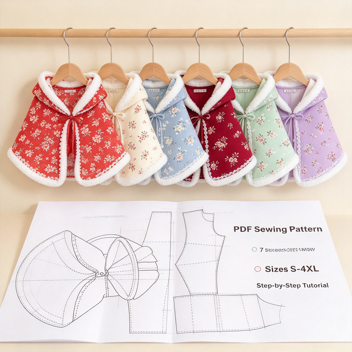 Pet Hooded Cape PDF Sewing Pattern, 7 Sizes S–4XL, Inch & Pound Size Chart, A3 Printable, Step-by-Step Sewing Tutorial, Dog Cat Clothes Sewing Pattern
