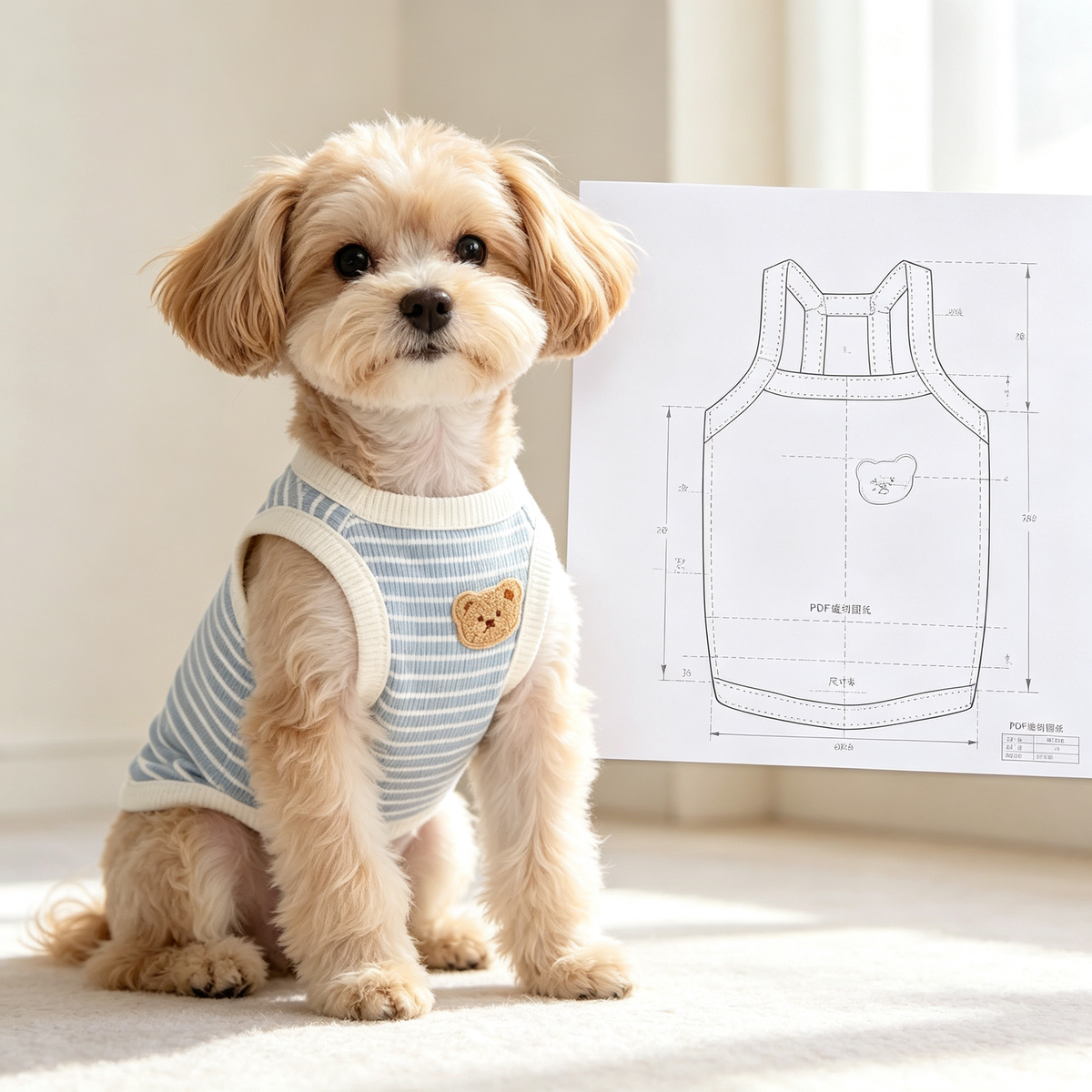 Pet Strap Tank Top Sewing Pattern | 7 Sizes S-4XL, A3 Printable PDF with Sewing Tutorial, Dog Clothes Sewing Template, Inch & Pound Size Chart