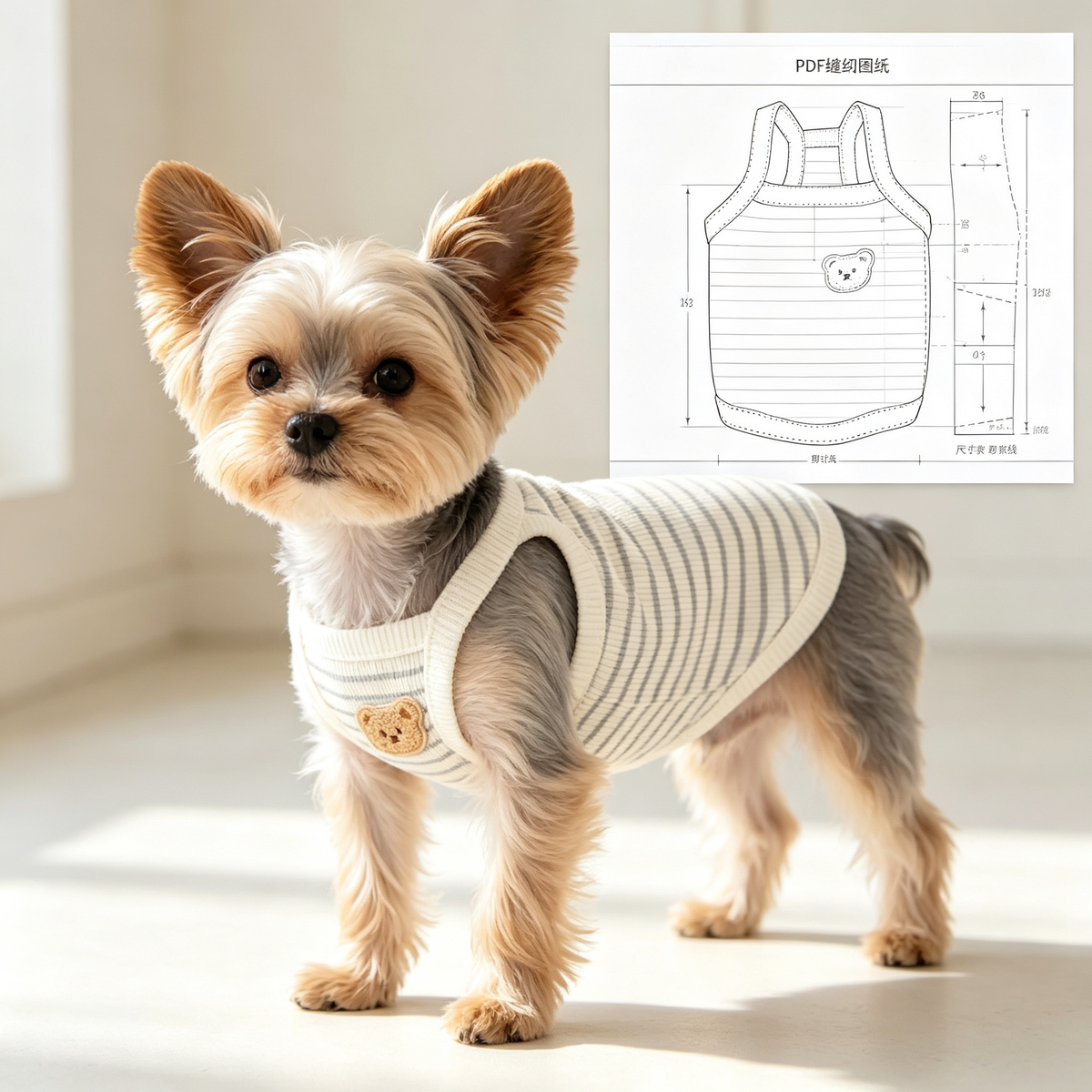 Pet Strap Tank Top Sewing Pattern | 7 Sizes S-4XL, A3 Printable PDF with Sewing Tutorial, Dog Clothes Sewing Template, Inch & Pound Size Chart
