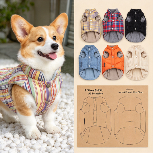 Printable PDF Sewing Pattern for Pet Vest, 7 Sizes S to 4XL, A3 Paper Printing, Full Step-by-Step Sewing Tutorial Included