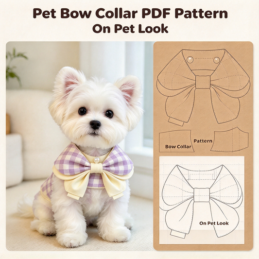 Printable A4 Pet Double Bow Collar PDF Sewing Pattern, Pet Bib for Dog & Cat, Sizes XS-XL