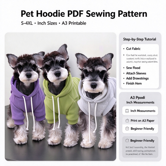 Pet Hoodie & Matching Bib PDF Sewing Pattern | S-4XL Inch Sizes, A3 Printable with Step-by-Step Sewing Tutorial