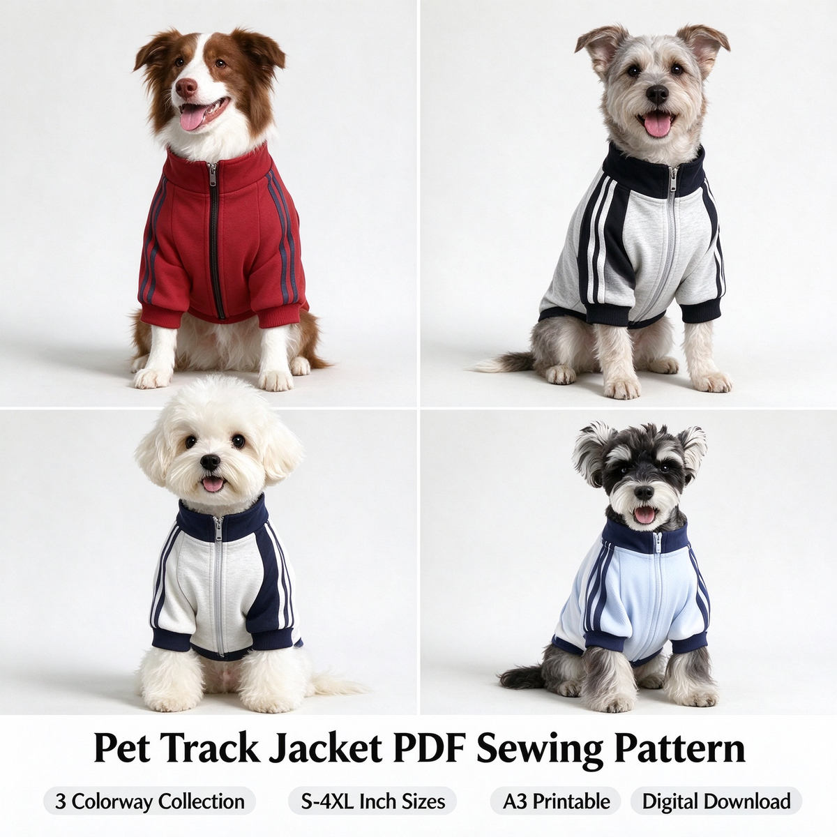 Pet School Uniform Sweatshirt PDF Sewing Pattern | S-4XL Inch Sizes, A3 Printable, Step-by-Step Sewing Tutorial, Digital Dog Coat Pattern