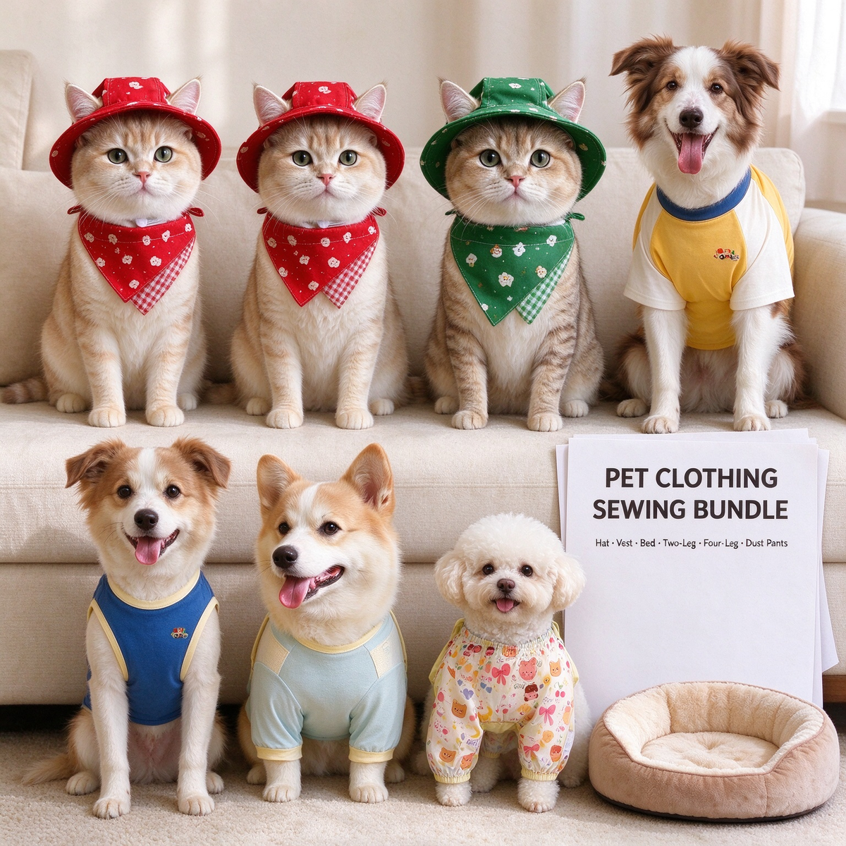Complete Full Pet Outfit Wardrobe Bundle | Pet JK Academy Uniform + Ultimate Pet Sewing Pattern Pack | 10 Complete Styles, PDF, Full Sizes, A4 Printable, Instant Download | Hat, Bandana, Harness, 2 Pet Beds, T-Shirts, Vest, Dust Pants & Pet Dresses