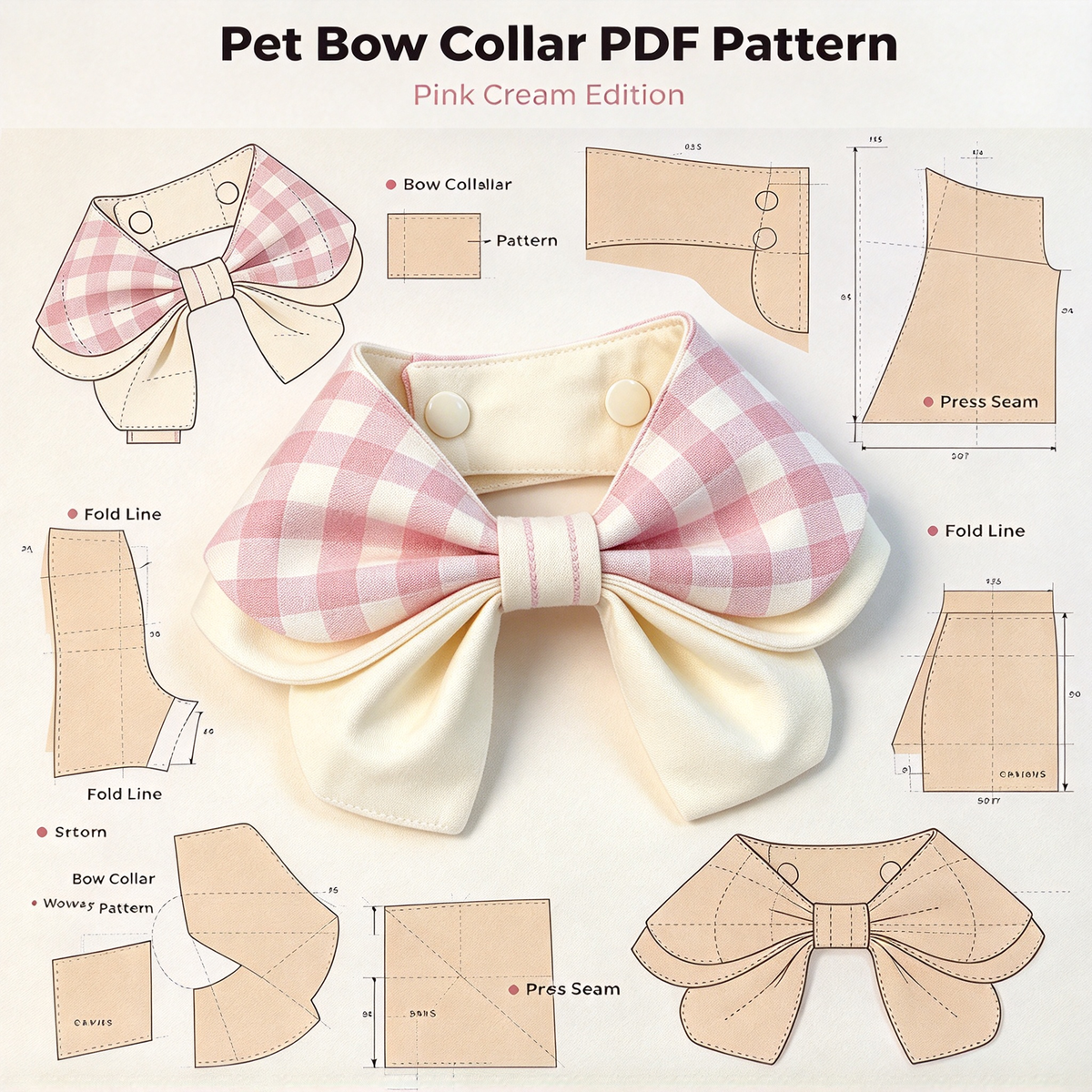 Printable A4 Pet Double Bow Collar PDF Sewing Pattern, Pet Bib for Dog & Cat, Sizes XS-XL